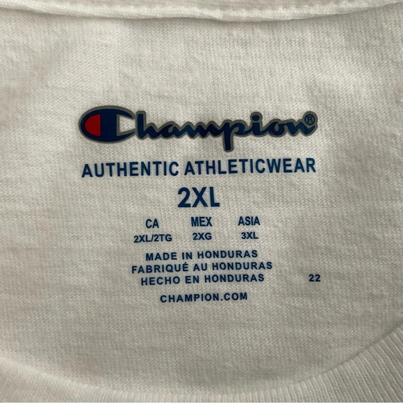 Champion Men Crew Neck Short Sleeves T-Shirt 2XL White Cotton Casual Athletic - Picture 3 of 10